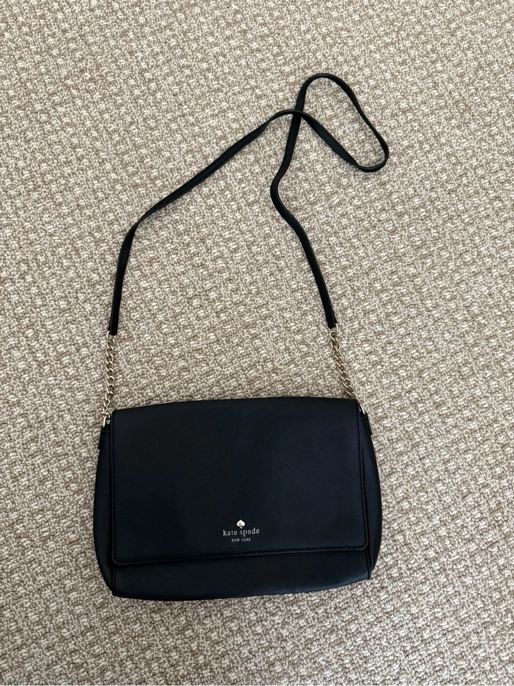 kate spade Black Leather Crossbody with Gold Chain Strap